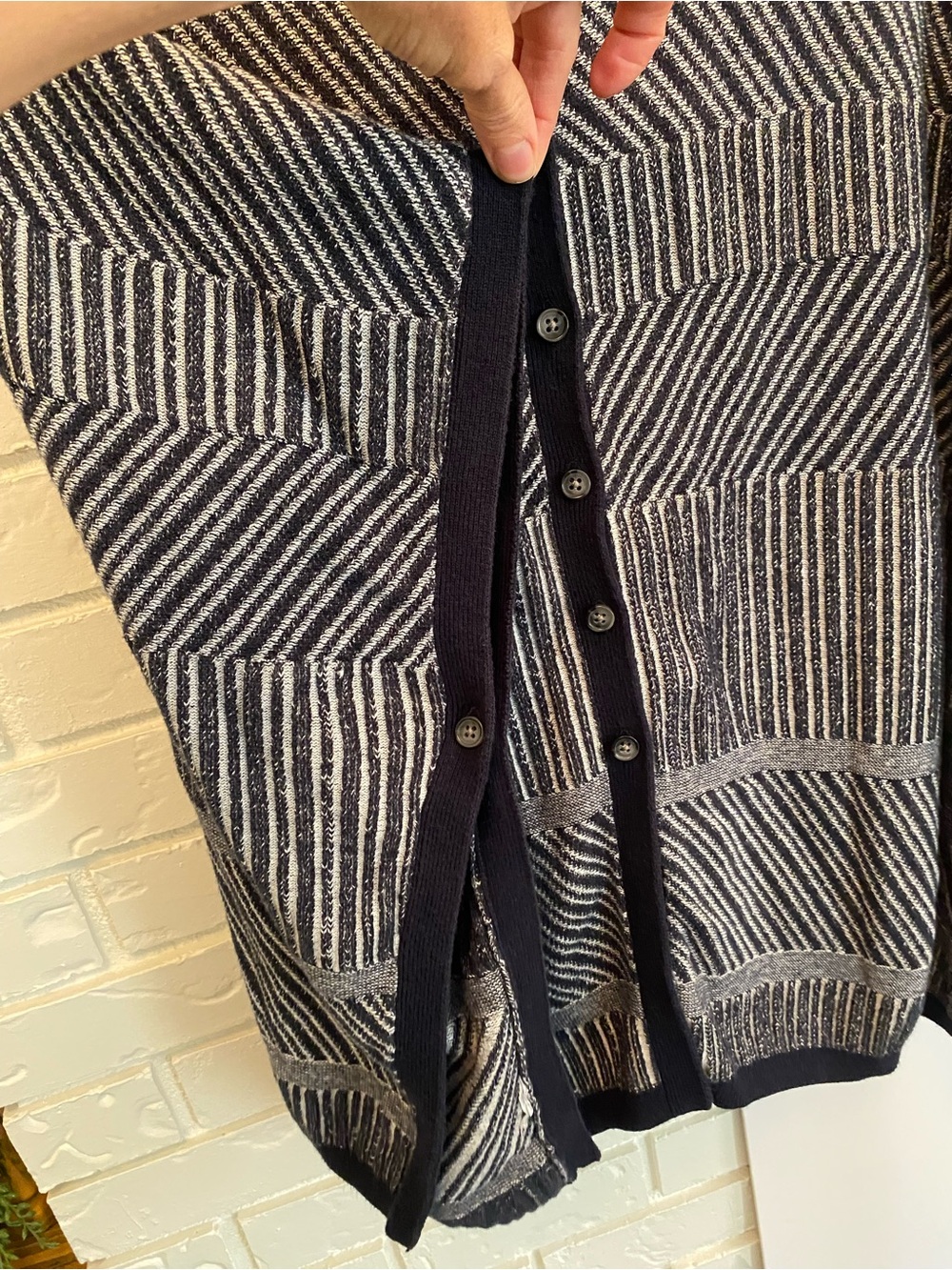 Banana Republic Navy White Knit Poncho Cape Cardigan Cotton Blend L/XL Fall - Picture 4 of 15